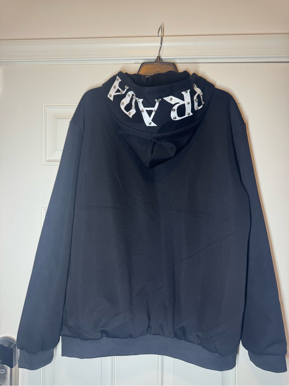 Black Hooded Bomber Jacket. No Brand. Approx.25.5 inches Wide when Zipped Close. - Picture 6 of 11